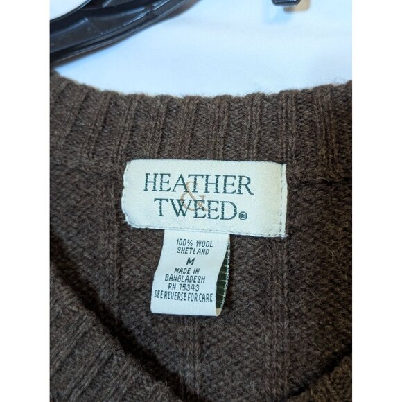 Vintage Heather & Tweed Brown Wool Shetland Ribbed Knit V-Neck Pullover Sweater - Picture 3 of 5